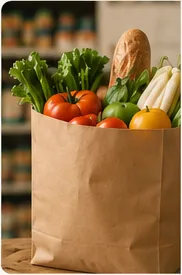 Grocery bag filled with fresh produce.