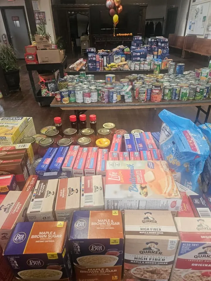 Donated food ready to be sorted and processed.